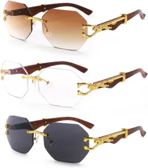 Dollger Rimless Rectangle Sunglasses for Women Men Fashion Hip hop Frameless Designer Shades Wooden Y2K Square Sun Glasses