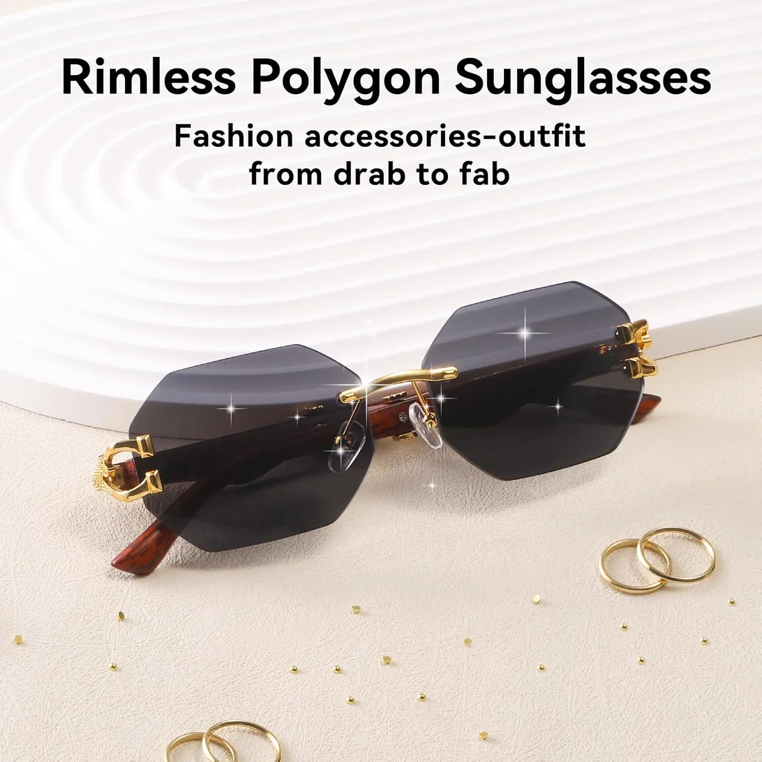 Dollger Rimless Rectangle Sunglasses for Women Men Fashion Hip hop Frameless Designer Shades Wooden Y2K Square Sun Glasses