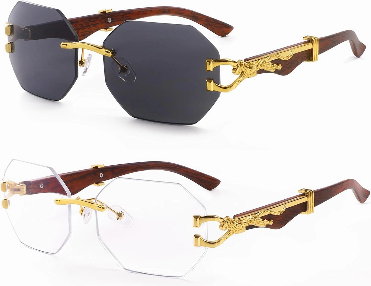 Dollger Rimless Rectangle Sunglasses for Women Men Fashion Hip hop Frameless Designer Shades Wooden Y2K Square Sun Glasses