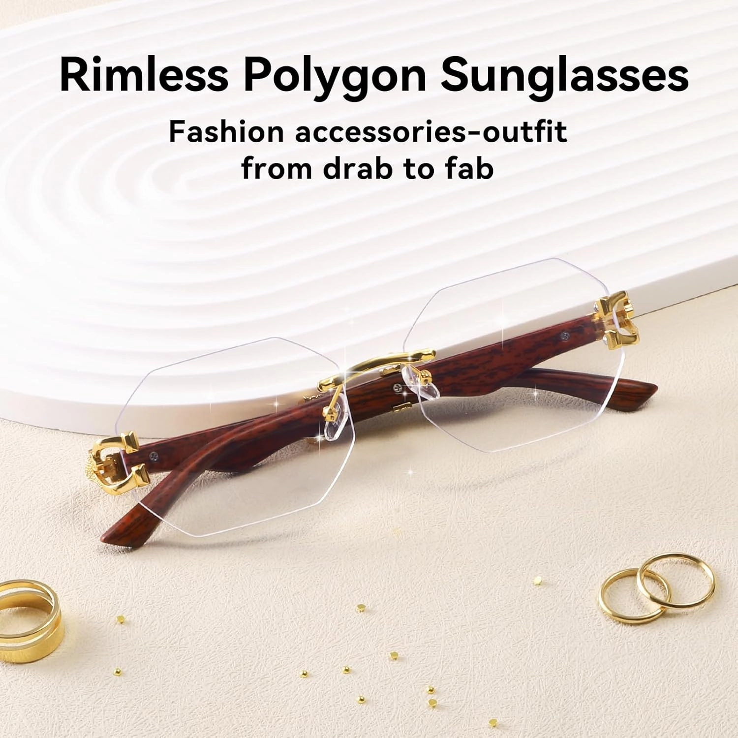 Dollger Rimless Rectangle Sunglasses for Women Men Fashion Hip hop Frameless Designer Shades Wooden Y2K Square Sun Glasses