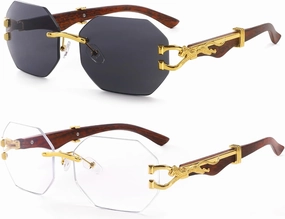 Dollger Rimless Rectangle Sunglasses for Women Men Fashion Hip hop Frameless Designer Shades Wooden Y2K Square Sun Glasses