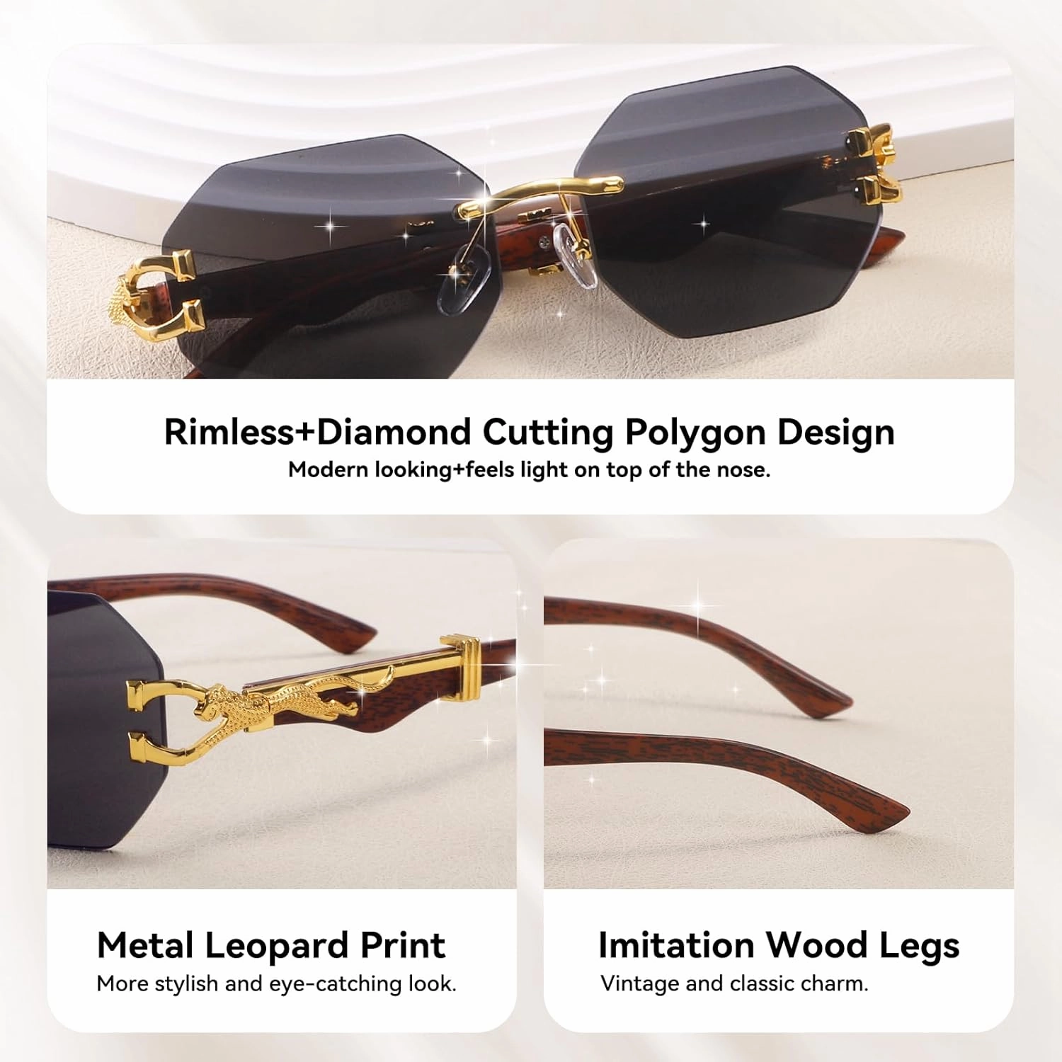 Dollger Rimless Rectangle Sunglasses for Women Men Fashion Hip hop Frameless Designer Shades Wooden Y2K Square Sun Glasses