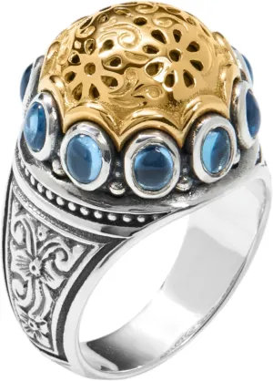 Dome Sterling Silver 18k Gold & Blue Spinel Ring DKJ977-478 S8