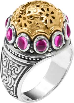 Dome Sterling Silver 18k Gold & Corundum Ring DKJ977-538 S6