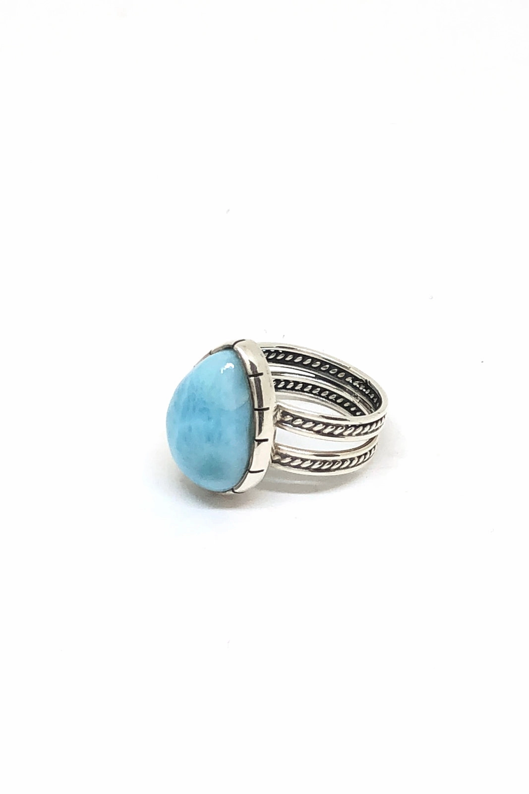 Double Band Larimar Teardrop Ring (Size 6 ¾)