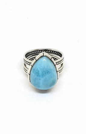 Double Band Larimar Teardrop Ring (Size 6 ¾)