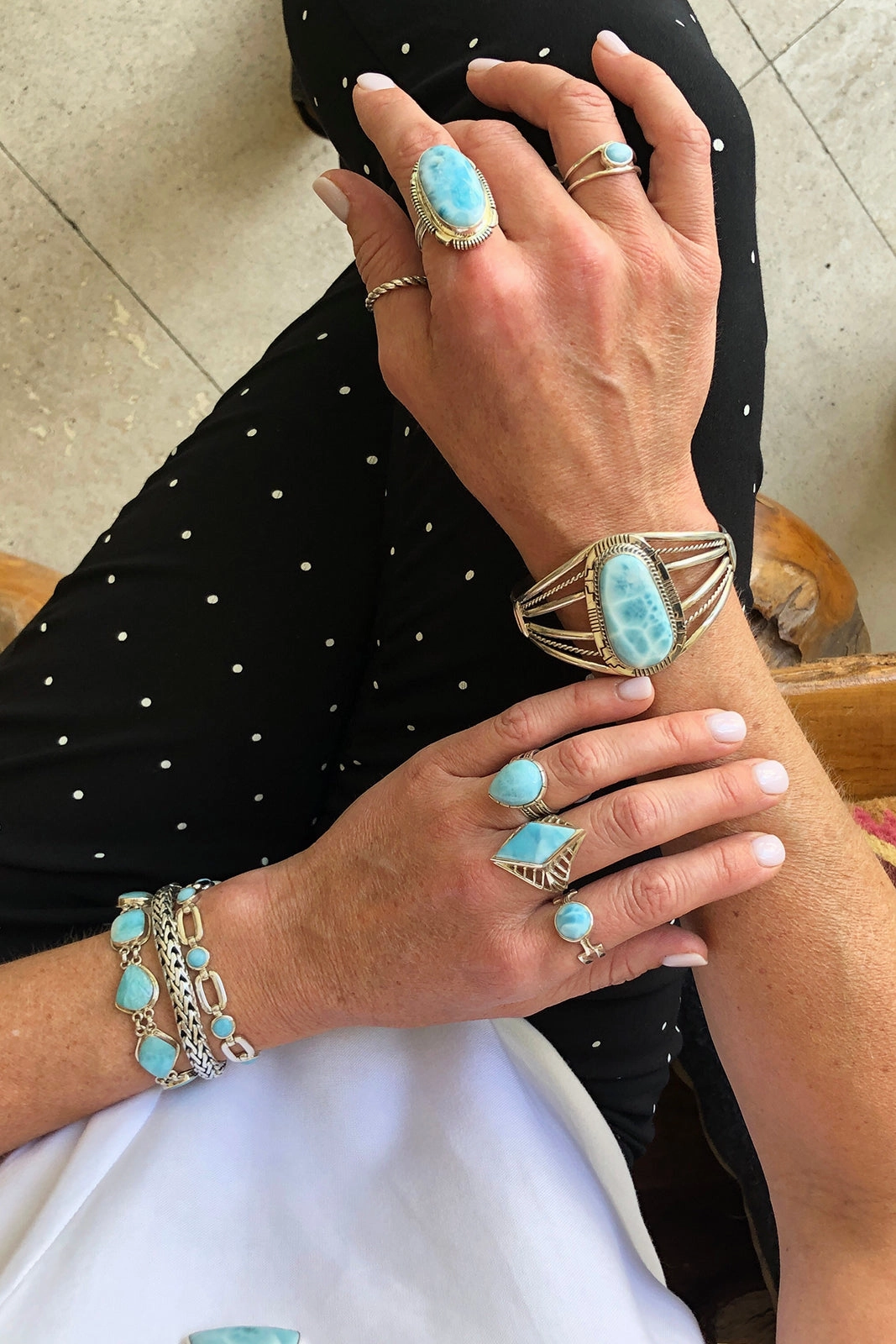 Double Band Larimar Teardrop Ring (Size 6 ¾)