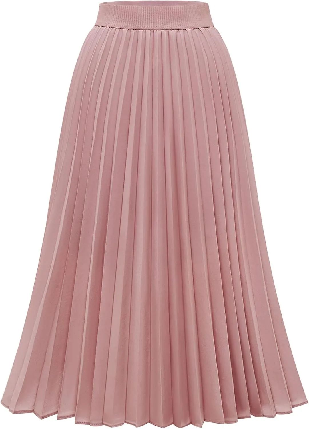 DRESSTELLS Pleated Midi Skirts for Women, Aline Long High Elastic Waisted Summer Flowy Chiffon Swing Skirt