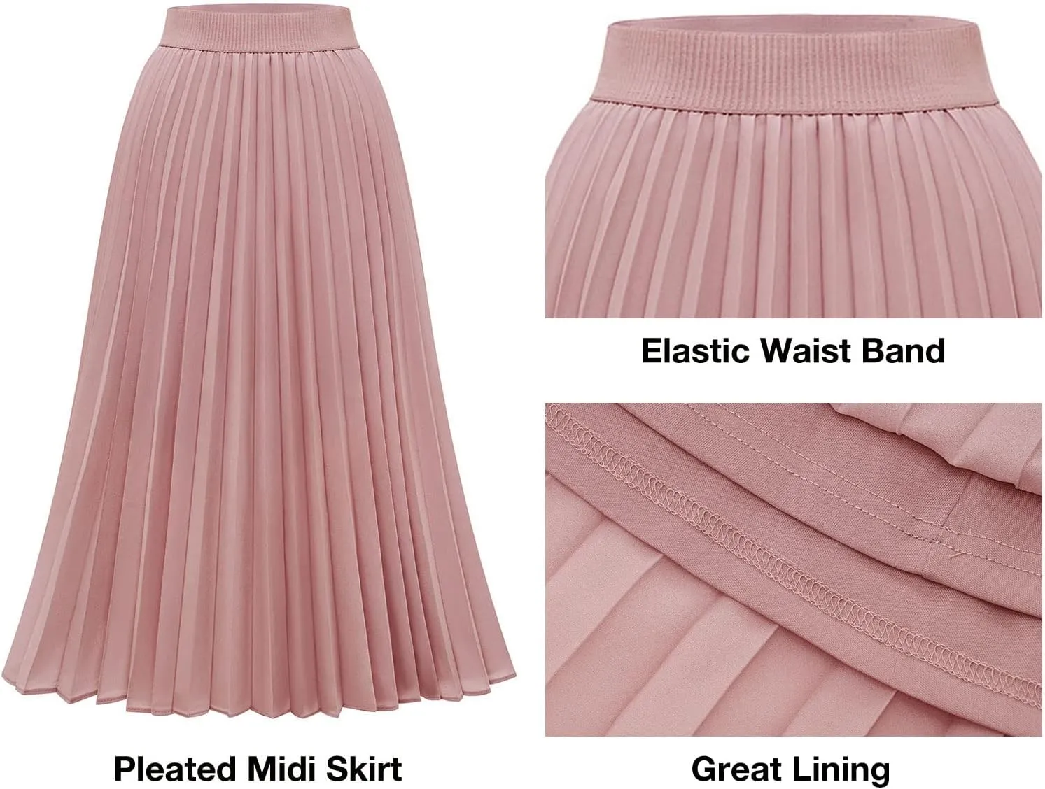 DRESSTELLS Pleated Midi Skirts for Women, Aline Long High Elastic Waisted Summer Flowy Chiffon Swing Skirt