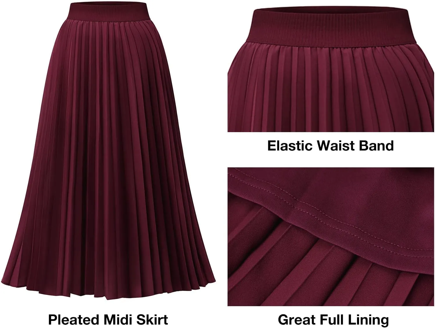 DRESSTELLS Pleated Midi Skirts for Women, Aline Long High Elastic Waisted Summer Flowy Chiffon Swing Skirt
