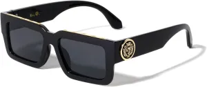 Dweebzilla Kleo Slim Sleek Lion Head Medallion Thick Bold Frame Square Sunglasses