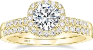 EAMTI 1.25CT 925 Sterling Silver Bridal Rings Sets Cubic Zirconia Halo CZ Engagement Wedding Bands for Women Promise Rings for Her Size 4-11
