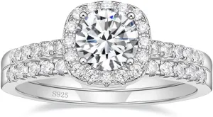 EAMTI 1.25CT 925 Sterling Silver Bridal Rings Sets Cubic Zirconia Halo CZ Engagement Wedding Bands for Women Promise Rings for Her Size 4-11
