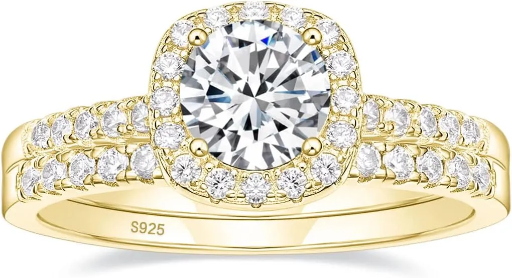 EAMTI 1.25CT 925 Sterling Silver Bridal Rings Sets Cubic Zirconia Halo CZ Engagement Wedding Bands for Women Promise Rings for Her Size 4-11