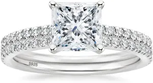 EAMTI 2CT 925 Sterling Silver Bridal Ring Sets Princess Cut CZ Engagement Rings Promise Rings for Her Wedding Bands for Women Size 3-11