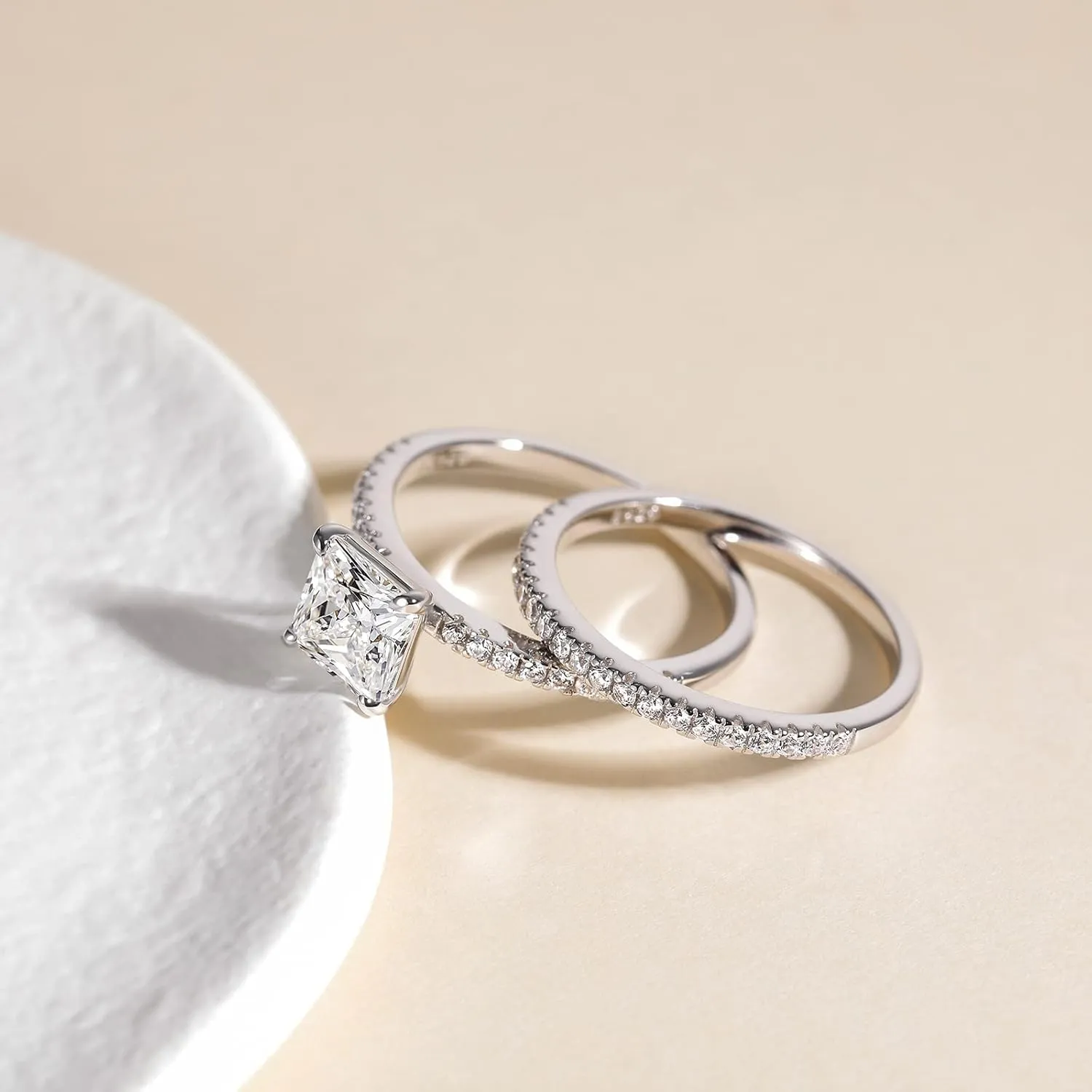 EAMTI 2CT 925 Sterling Silver Bridal Ring Sets Princess Cut CZ Engagement Rings Promise Rings for Her Wedding Bands for Women Size 3-11