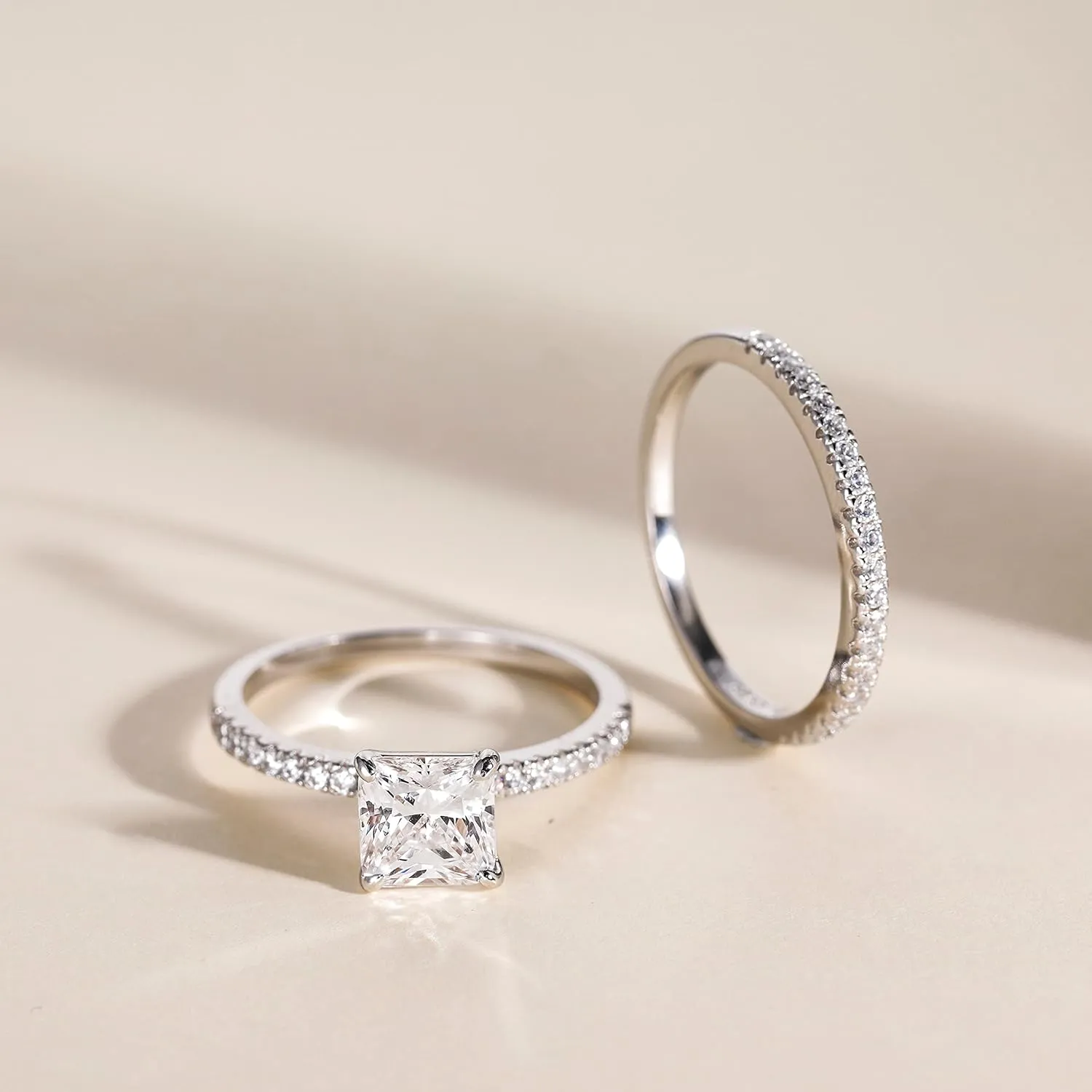 EAMTI 2CT 925 Sterling Silver Bridal Ring Sets Princess Cut CZ Engagement Rings Promise Rings for Her Wedding Bands for Women Size 3-11