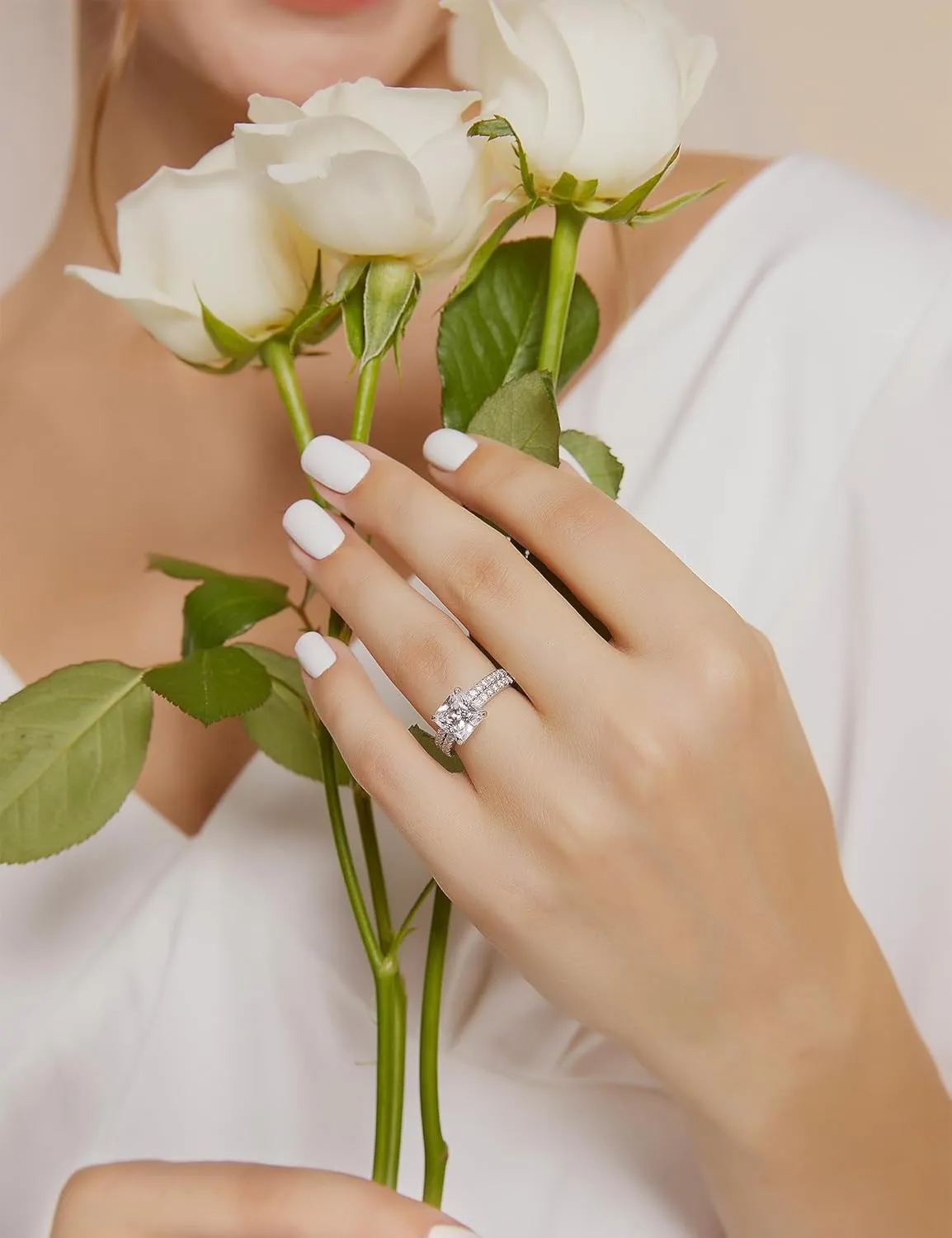 EAMTI 2CT 925 Sterling Silver Bridal Ring Sets Princess Cut CZ Engagement Rings Promise Rings for Her Wedding Bands for Women Size 3-11