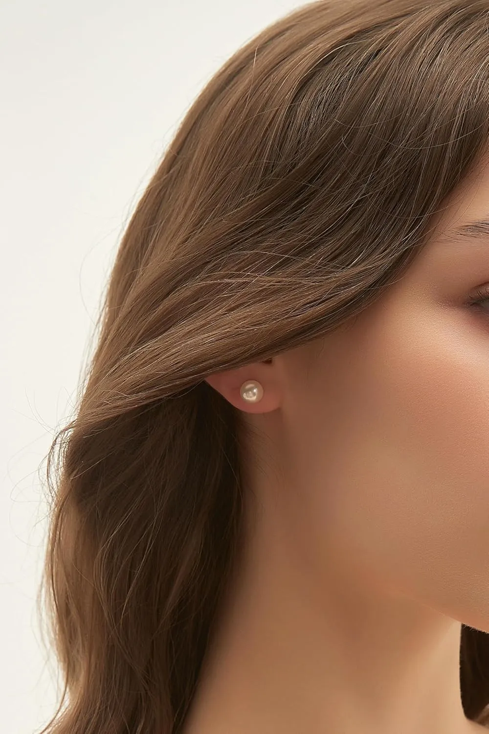 EAMTI Pearl Earrings for Women Trendy 18K Gold Plated Sterling Silver Freshwater Cultured White Oval Button Pearl Stud Earrings Hypoallergenic 5.5-9.5MM