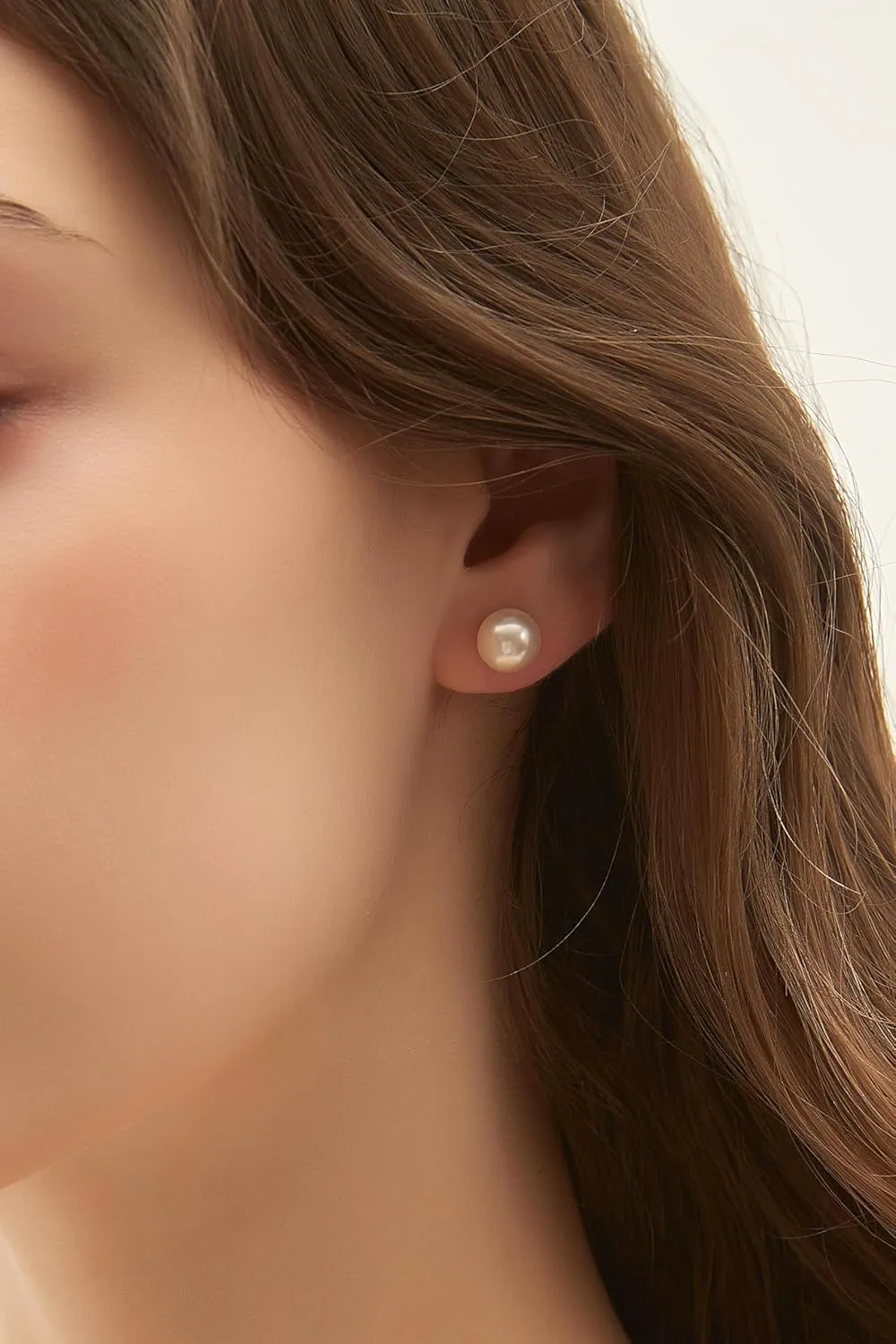 EAMTI Pearl Earrings for Women Trendy 18K Gold Plated Sterling Silver Freshwater Cultured White Oval Button Pearl Stud Earrings Hypoallergenic 5.5-9.5MM
