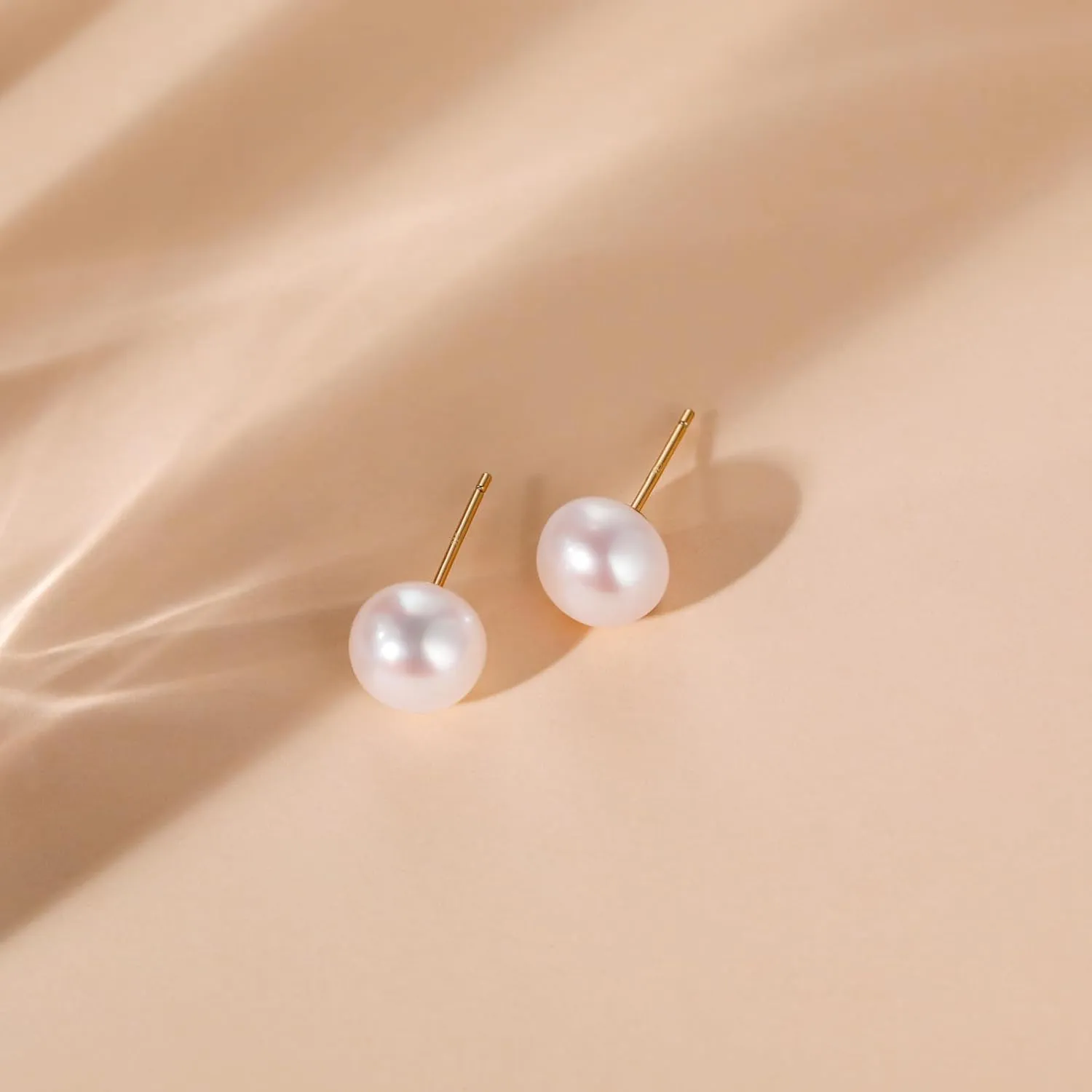 EAMTI Pearl Earrings for Women Trendy 18K Gold Plated Sterling Silver Freshwater Cultured White Oval Button Pearl Stud Earrings Hypoallergenic 5.5-9.5MM