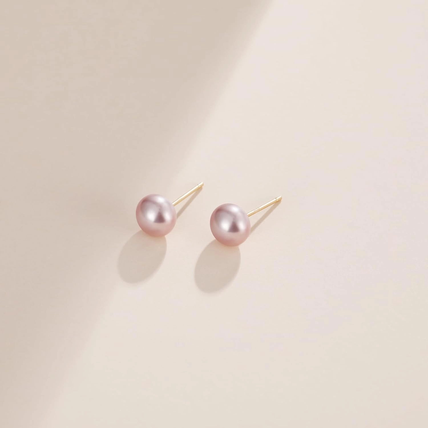 EAMTI Pearl Earrings for Women Trendy 18K Gold Plated Sterling Silver Freshwater Cultured Pink-Purple Oval Button Pearl Stud Earrings Hypoallergenic 5.5-9.5MM