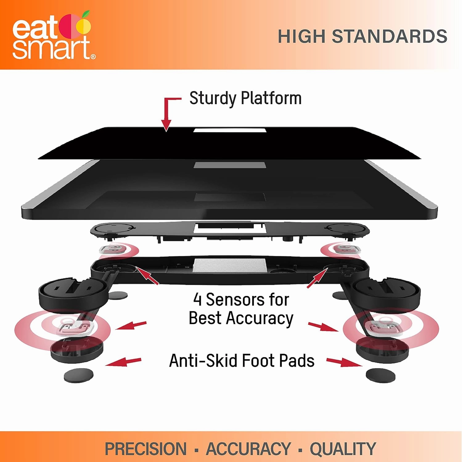 Eat Smart Precision Digital Bathroom Scale, 550 lb High Capacity Scale, Extra Wide Platform, Bath Scale for Body Weight, Black
