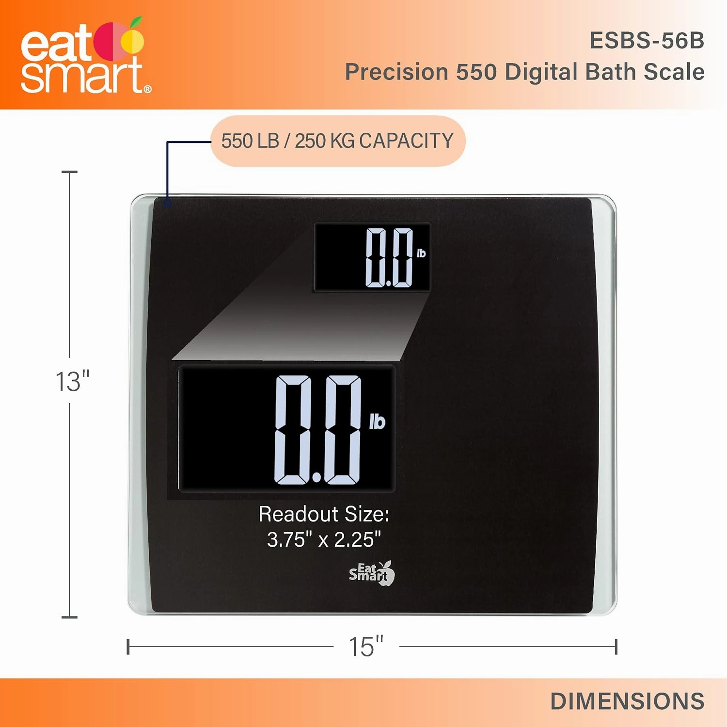Eat Smart Precision Digital Bathroom Scale, 550 lb High Capacity Scale, Extra Wide Platform, Bath Scale for Body Weight, Black