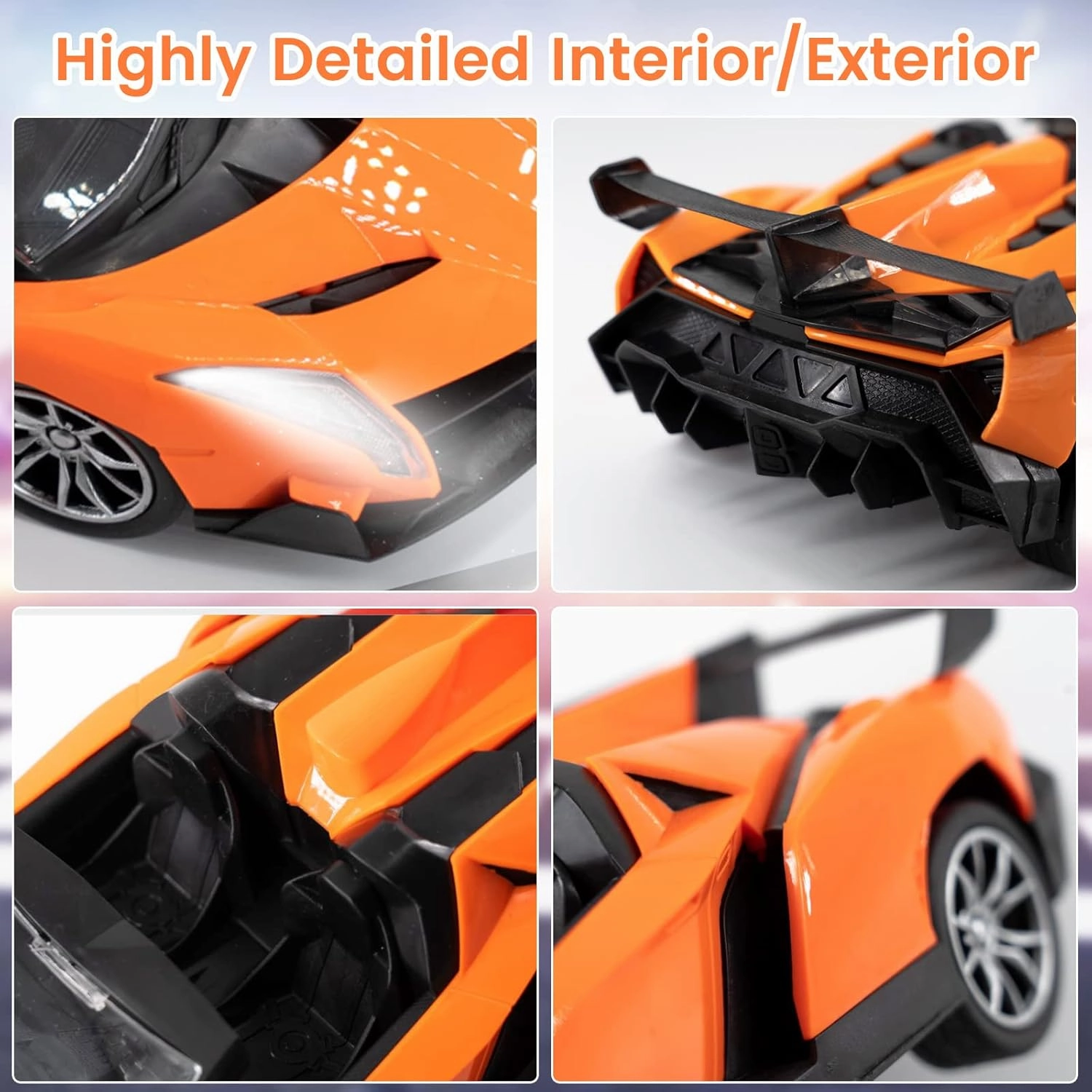 Electric Sport Roadster,1/16 Orange Sports Racing Remote Control Car,RC Model Toy for Kids Aged 4-12