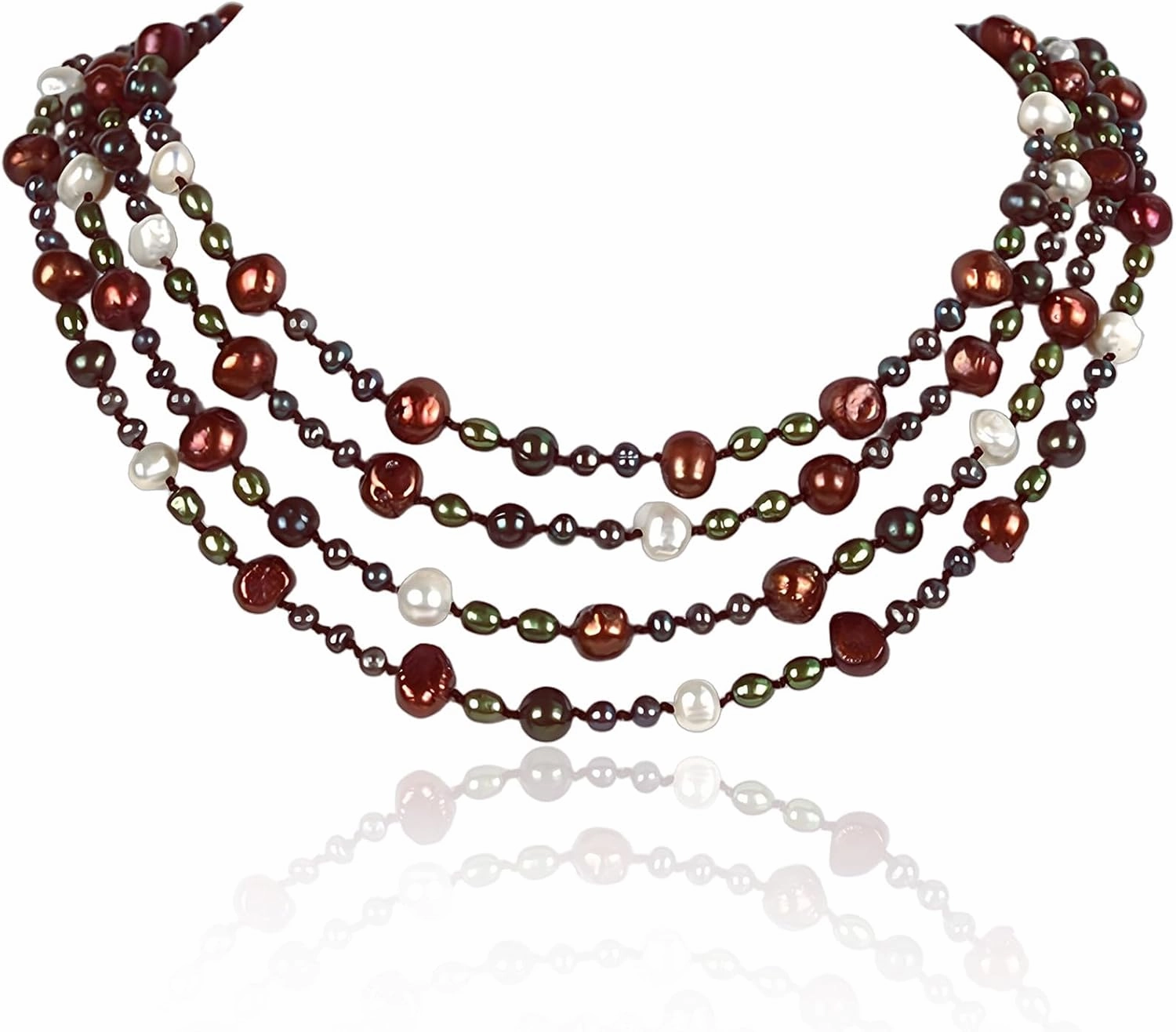 Elegant 24" Multi-Strand Freshwater Pearl Necklace with 4-5mm Multicolor Rice Pearls Silver Clasp, Gift for Mother, Wife, Anniversary Luxury Jewelry Gift