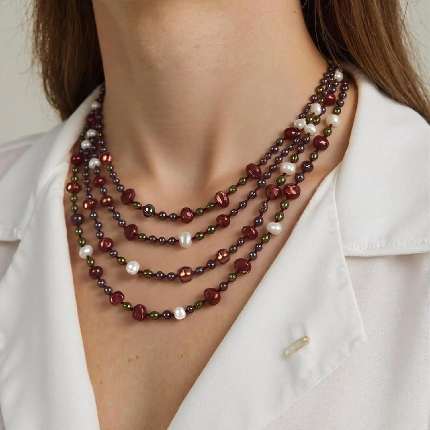 Elegant 24" Multi-Strand Freshwater Pearl Necklace with 4-5mm Multicolor Rice Pearls Silver Clasp, Gift for Mother, Wife, Anniversary Luxury Jewelry Gift