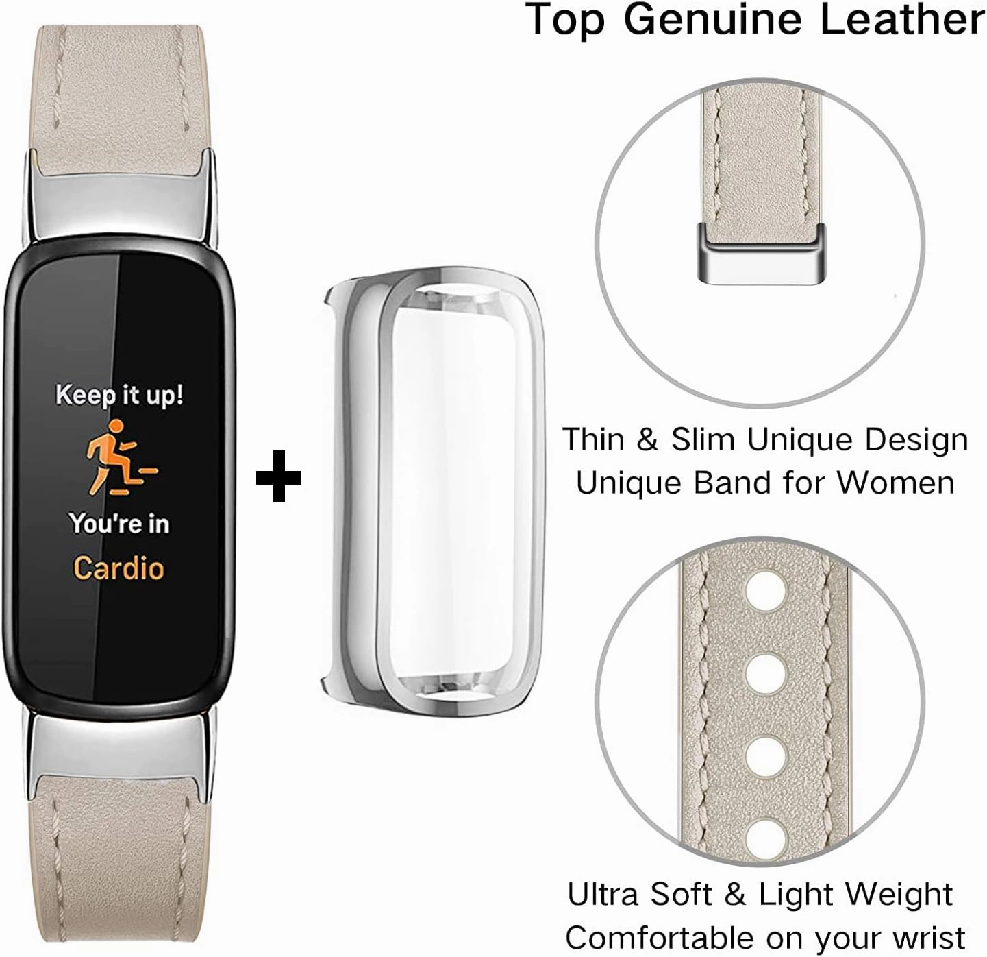Elegant Slim Leather Bands Compatible for Fitbit Luxe Watch Band, Strap Wristband, Soft Bracelet Replacement for Fitbit Luxe Fitness and Wellness Tracker Women