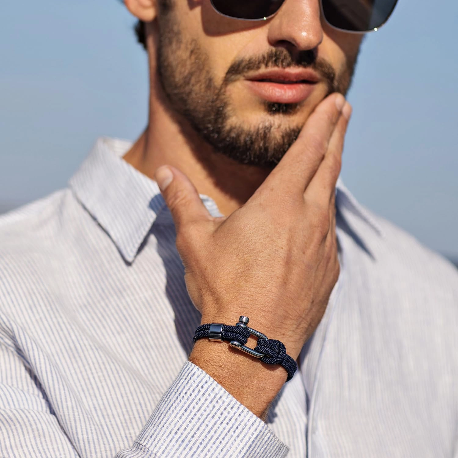Elegatto Alchor Platinum Rope Bracelet for Men | Premium Nylon Marine Cord with Silver Polished Stainless Steel Shackle Closure | Waterproof and Fade-Resistant | Men’s Designer Bracelets