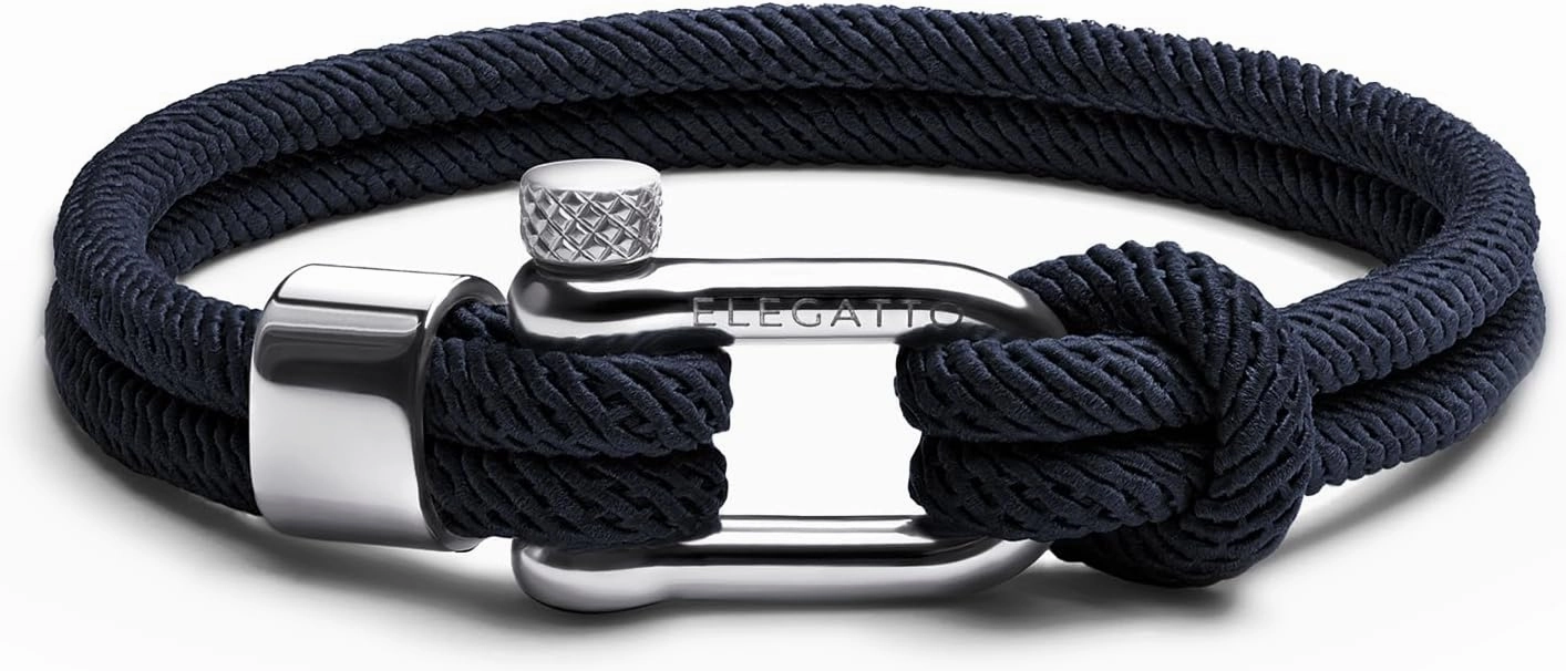 Elegatto Alchor Platinum Rope Bracelet for Men | Premium Nylon Marine Cord with Silver Polished Stainless Steel Shackle Closure | Waterproof and Fade-Resistant | Men’s Designer Bracelets