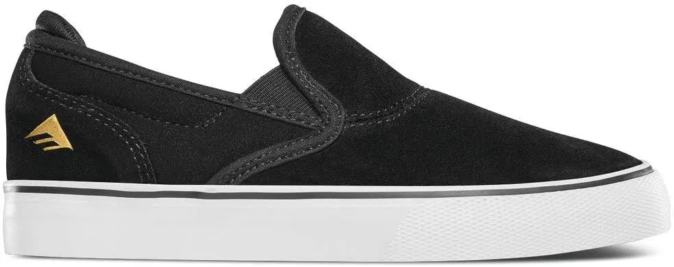 Emerica Boy's Wino G6 Slip-ON Youth Skate Shoe, Black/White/Gold, 2.5C Medium US Big Kid