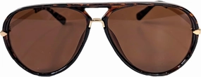 Envy Brow Bar Aviator Pilot Sunglasses, Acetate Frame, Tonal Lens Gold Metal Accents