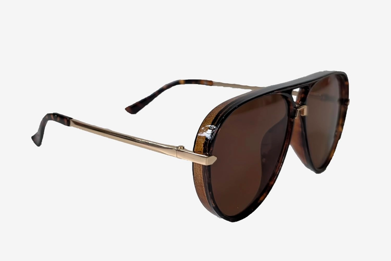 Envy Brow Bar Aviator Pilot Sunglasses, Acetate Frame, Tonal Lens Gold Metal Accents
