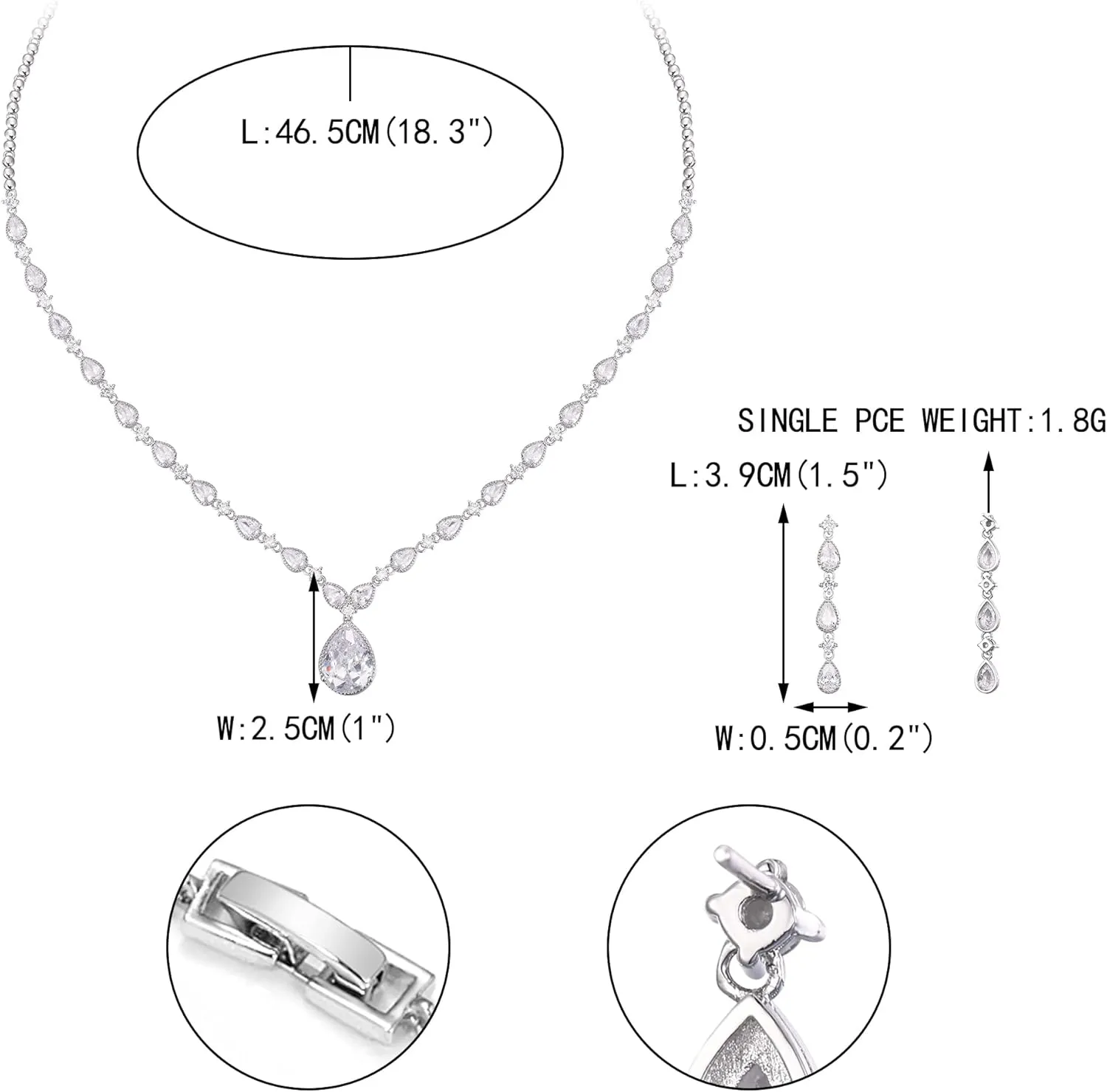 EVER FAITH Gorgeous Cubic Zirconia Charming Water Drop Bridal Bride Necklace Earrings Set Silver-Tone