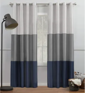 Exclusive Home Chateau Striped Faux Silk Grommet Top Curtain Panel Pair, 54"x84", Navy Grey