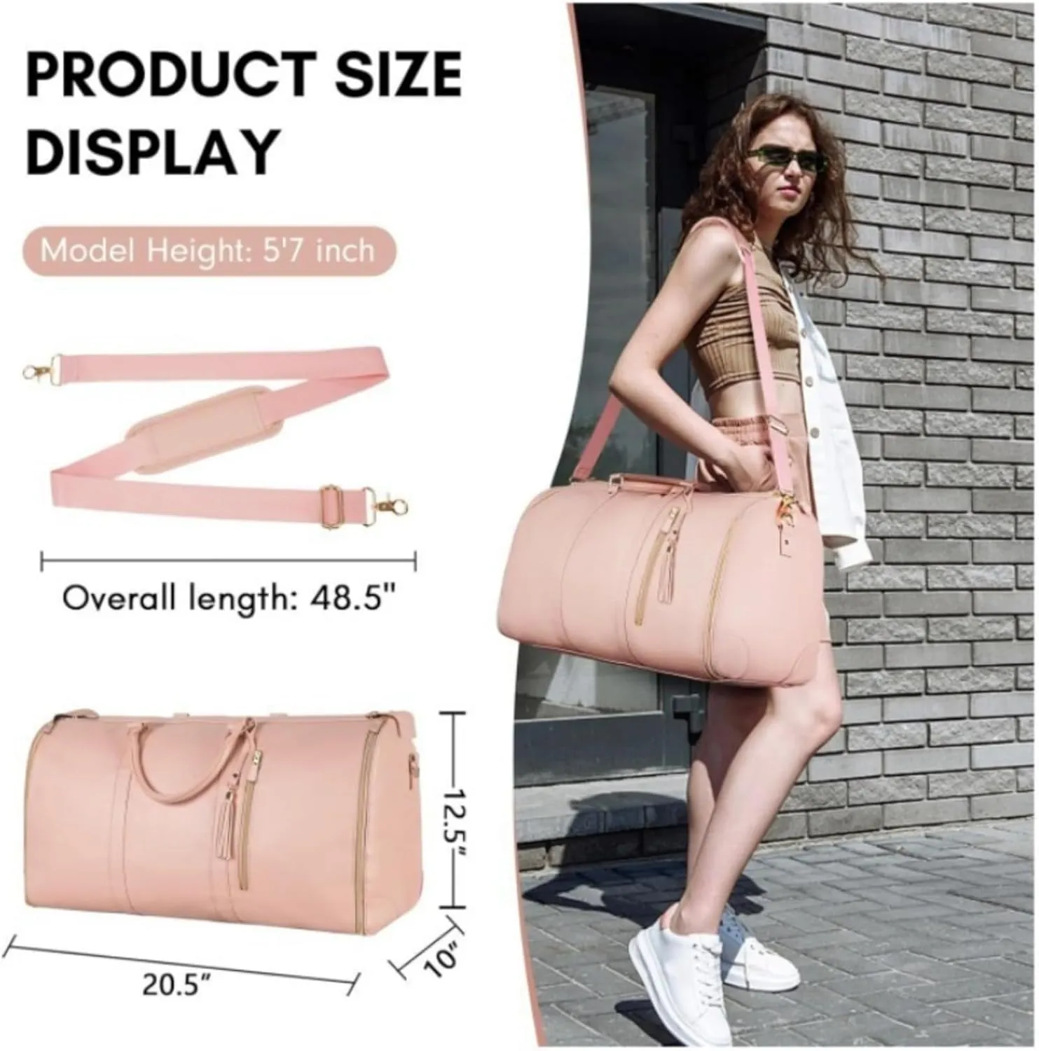 Extra Large Foldable Duffle Bag 20.5" 80L Capacity，Water Resistant Premium PU Leather，Lightweight Collapsible Storage Bag for Travel, Gym (Ear pink,52.07 * 25.4 * 31.75cm)