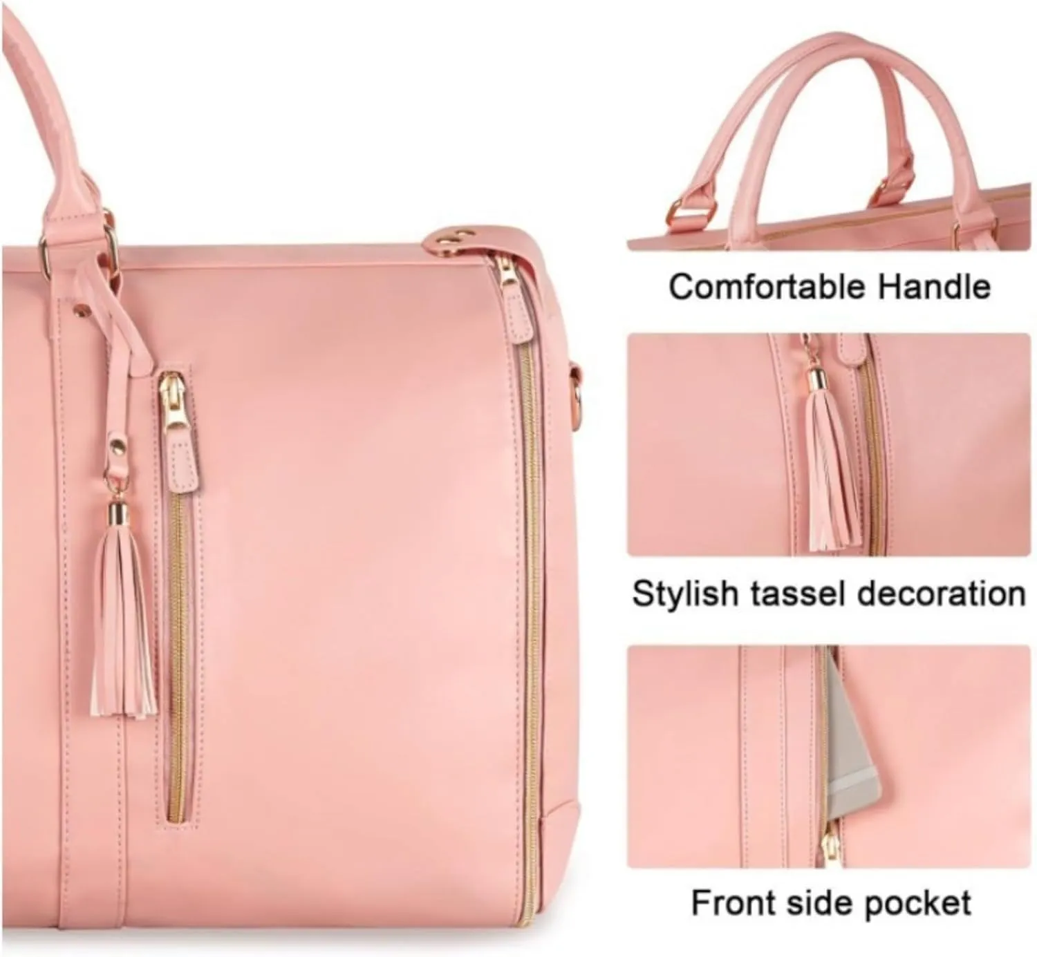 Extra Large Foldable Duffle Bag 20.5" 80L Capacity，Water Resistant Premium PU Leather，Lightweight Collapsible Storage Bag for Travel, Gym (Ear pink,52.07 * 25.4 * 31.75cm)