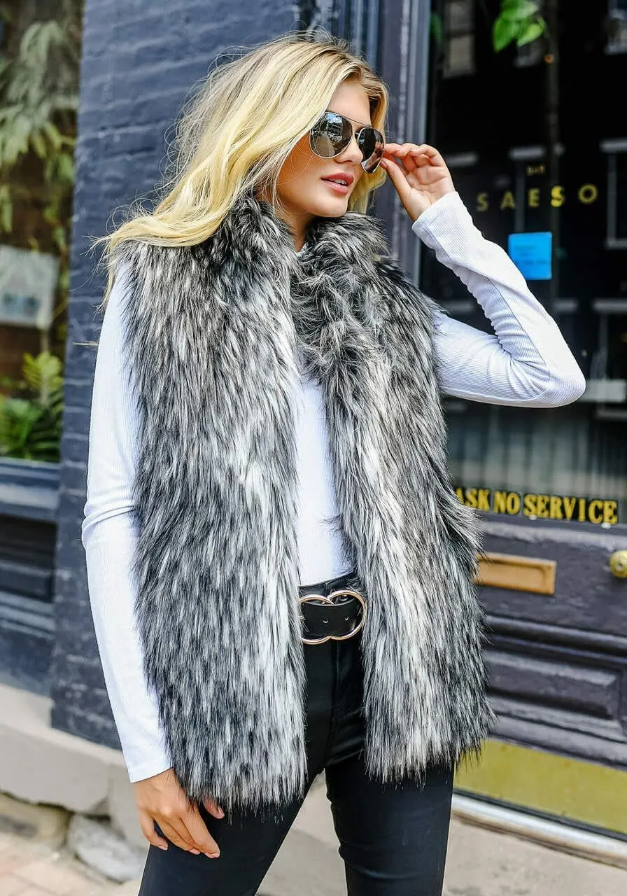 Fabulous-Furs Donna Salyers Grey Wolf Faux Fur Hook Vest
