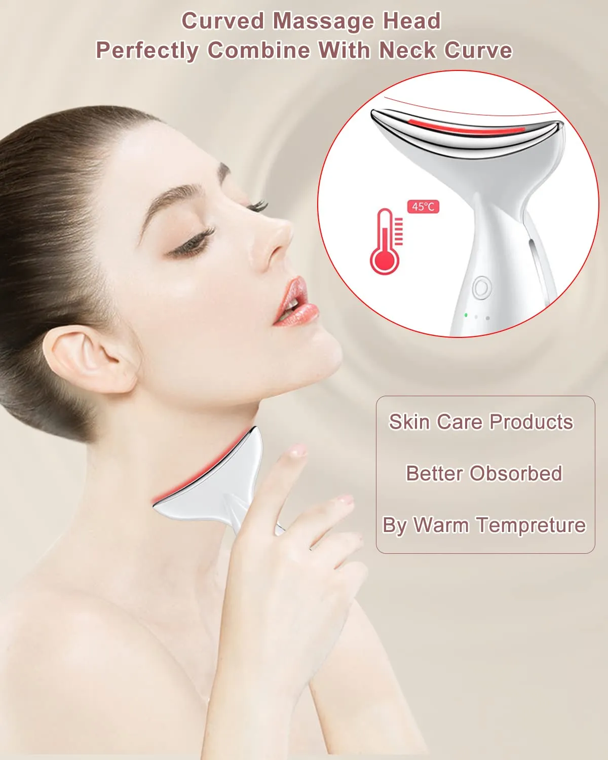Face and Neck Massger for Skin Care Electric Face Neck Lifting Massager with 45℃ Heat & 3 Massage Modes for Wrinkles Facial Neck Massager (WHITE)