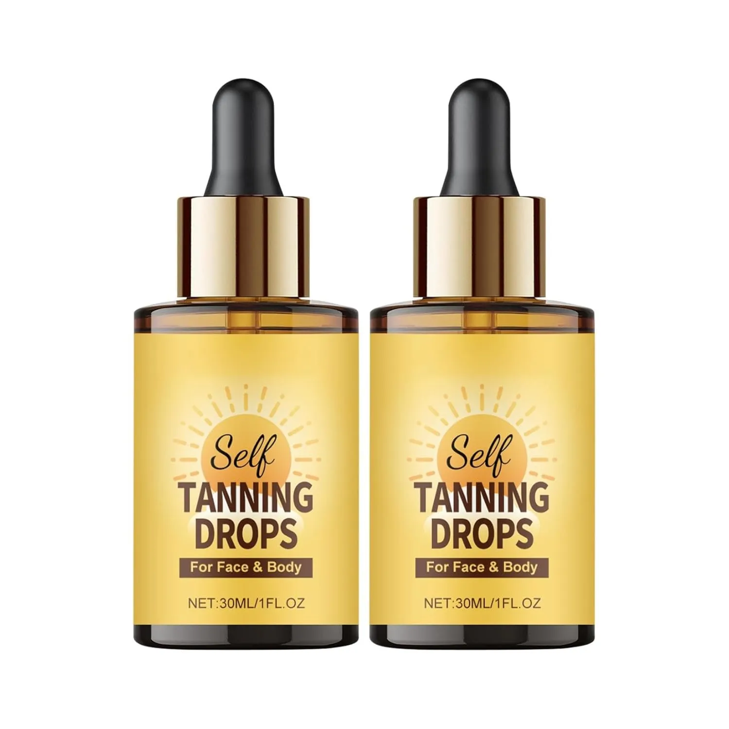 Facial Self Tanning Drops (30 ML), Tanning Drops for Face & Body, Gradual Bronzing Effect, Lightweight Tanner for Sensitive Skin, Natural Sun-Kissed Glow, Medium Shade (2PCS)