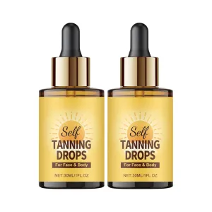 Facial Self Tanning Drops (30 ML), Tanning Drops for Face & Body, Gradual Bronzing Effect, Lightweight Tanner for Sensitive Skin, Natural Sun-Kissed Glow, Medium Shade (2PCS)