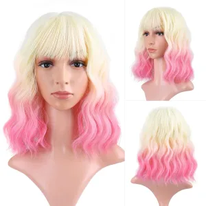 FAELBATY Short Pink Ombre Wig With Bangs - Bob Synthetic Wig for Women, Cosplay & Halloween - 12" (613/Pink)