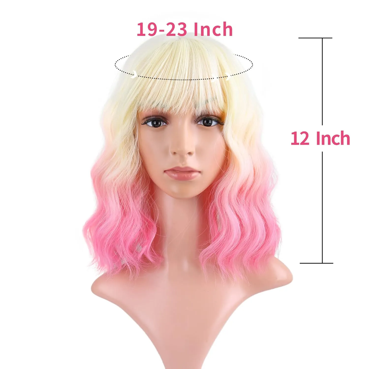 FAELBATY Short Pink Ombre Wig With Bangs - Bob Synthetic Wig for Women, Cosplay & Halloween - 12" (613/Pink)