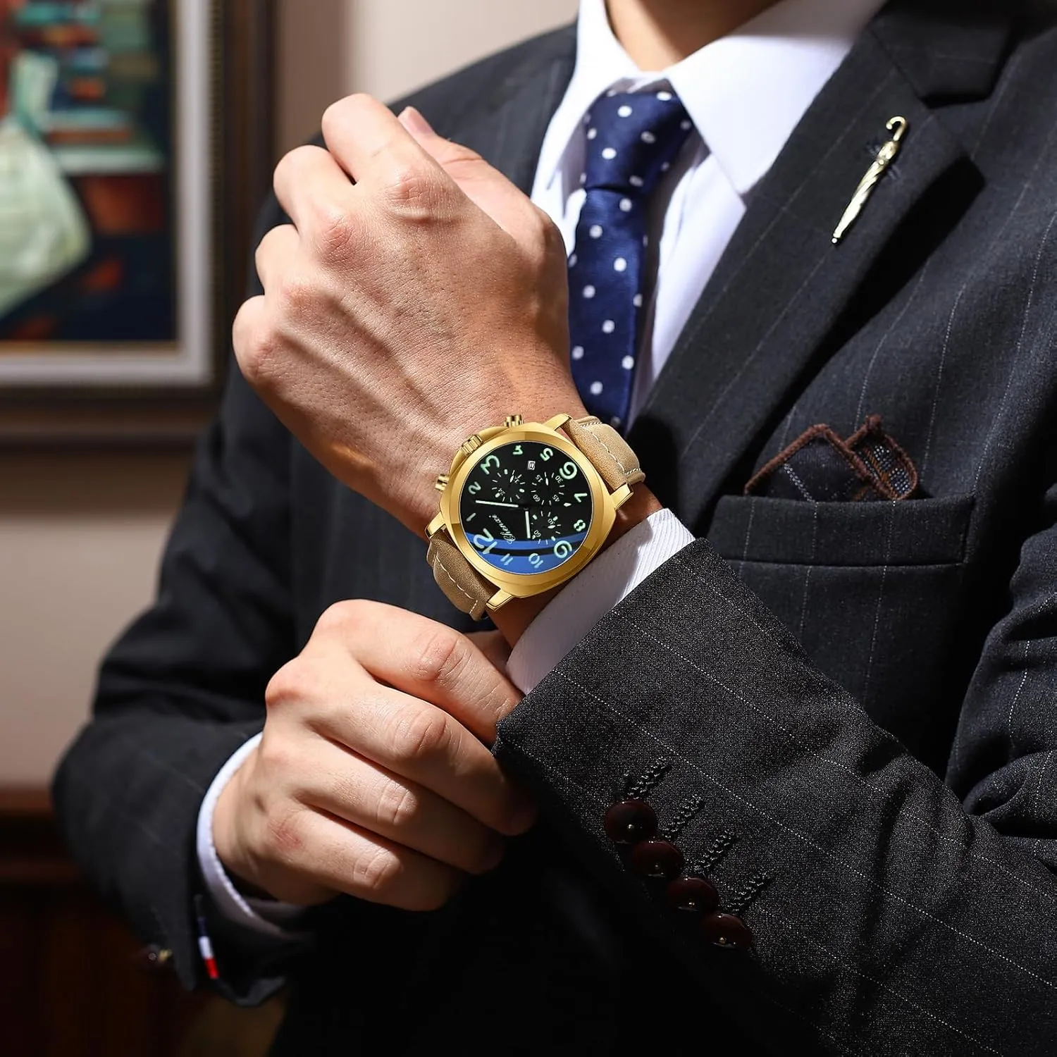 FANMIS Mens Watches Men Easy to Read Quartz Watch 30M Waterproof Luminous Casual Sports Business Men's Leather Watch for Men Fashion Designer Dress Wristwatch