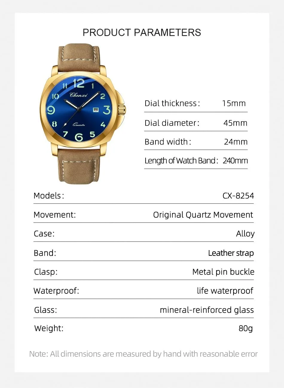 FANMIS Mens Watches Men Easy to Read Quartz Watch 30M Waterproof Luminous Casual Sports Business Men's Leather Watch for Men Fashion Designer Dress Wristwatch