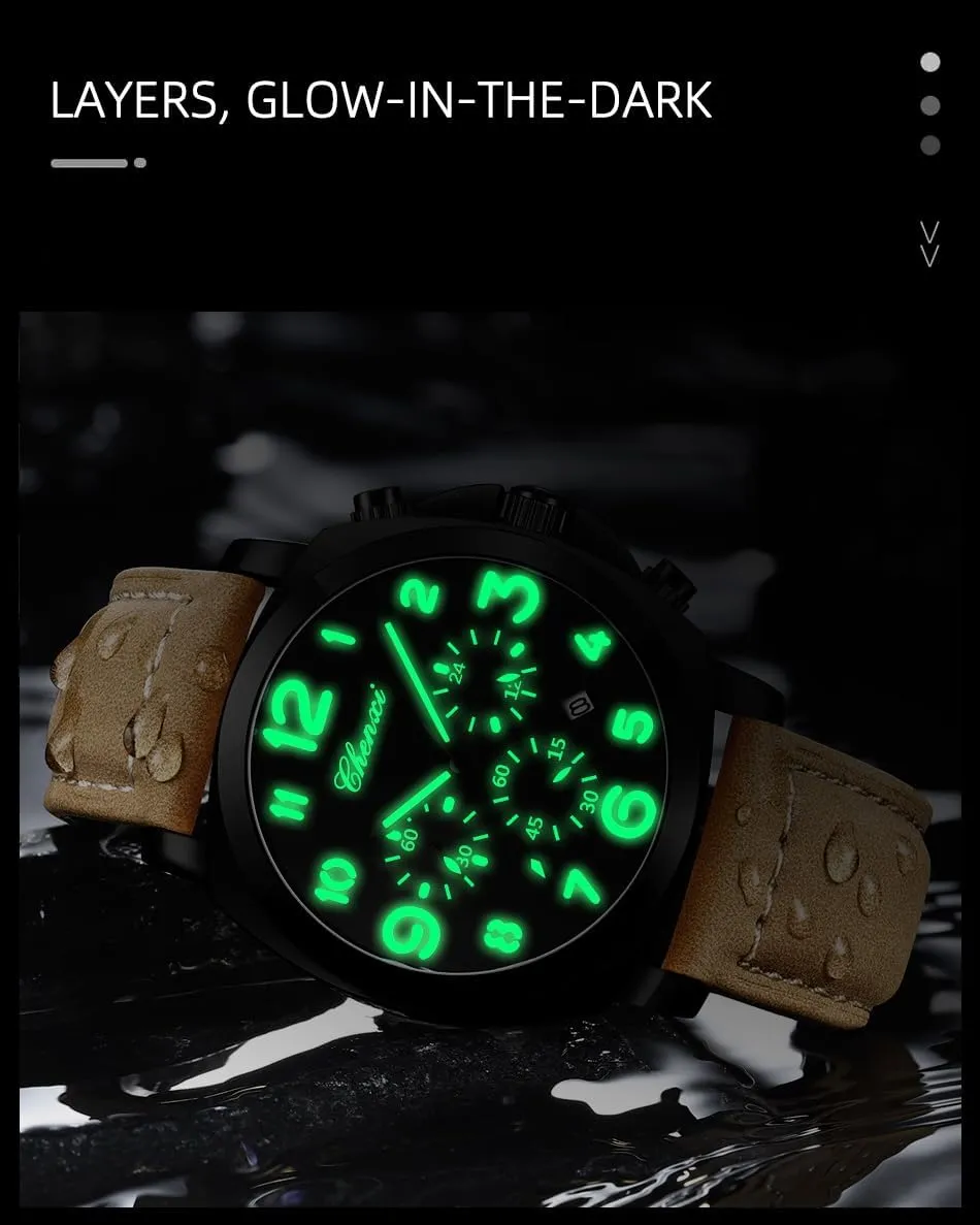 FANMIS Mens Watches Men Easy to Read Quartz Watch 30M Waterproof Luminous Casual Sports Business Men's Leather Watch for Men Fashion Designer Dress Wristwatch